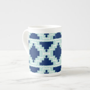 Ikat Aztec Pattern - Indigo and light blue Bone China Mug