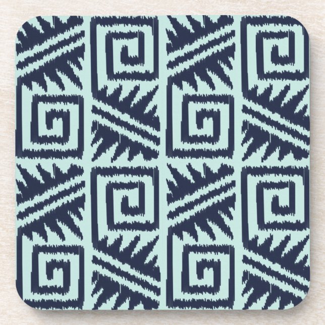 Ikat Aztec Pattern - Indigo and Light Blue Coaster (Front)