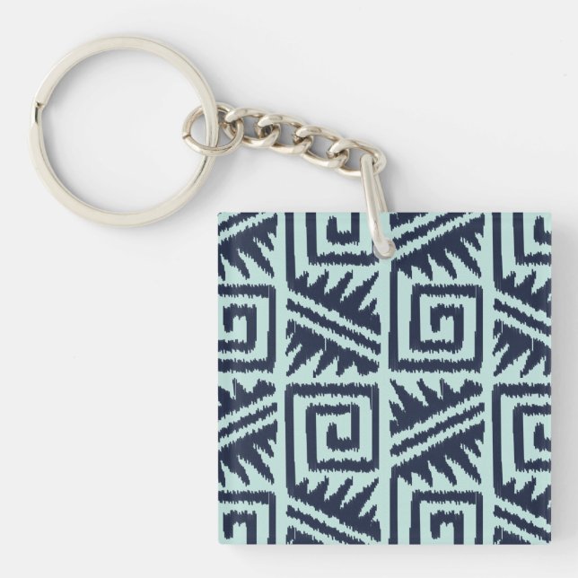 Ikat Aztec Pattern - Indigo and Light Blue Keychain (Front)