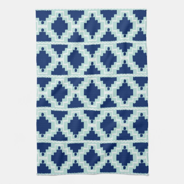 Ikat Aztec Pattern - Indigo and light blue Kitchen Towel (Vertical)