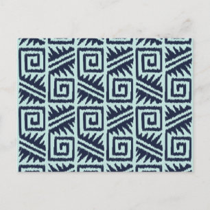 Ikat Aztec Pattern - Indigo and Light Blue Postcard