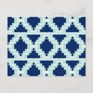Ikat Aztec Pattern - Indigo and light blue Postcard