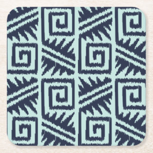 Ikat Aztec Pattern - Indigo and Light Blue Square Paper Coaster