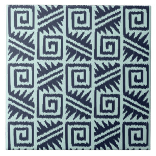 Ikat Aztec Pattern - Indigo and Light Blue Tile