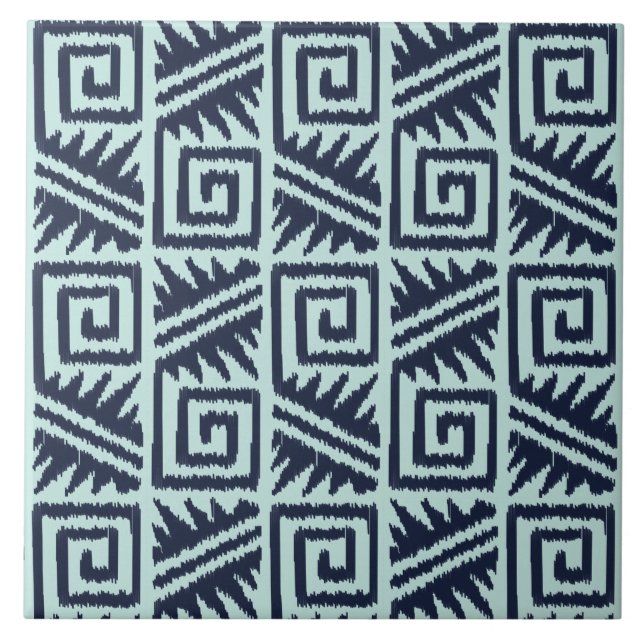 Ikat Aztec Pattern - Indigo and Light Blue Tile (Front)