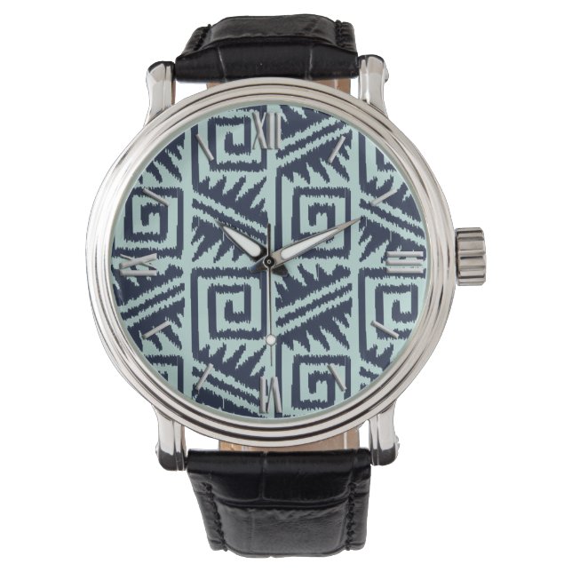 Ikat Aztec Pattern - Indigo and Light Blue Watch (Front)