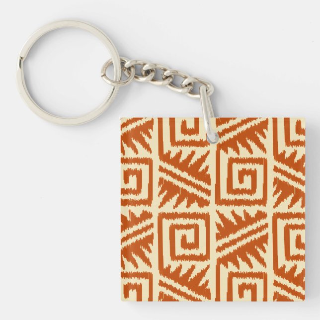 Ikat Aztec Pattern - Mandarin and Light Orange Keychain (Front)
