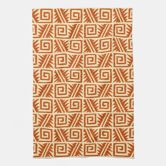 Ikat Aztec Pattern - Mandarin and Light Orange Kitchen Towel (Vertical)