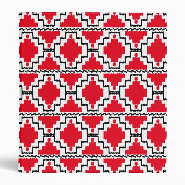 Ikat Aztec Pattern - Red, Black and White Binder (Front)