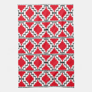 Ikat Aztec Pattern - Red, Black and White Kitchen Towel