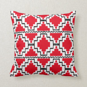 Ikat Aztec Pattern - Red, Black and White Throw Pillow