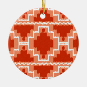 Ikat Aztec Pattern - Rust, Orange and white Ceramic Ornament