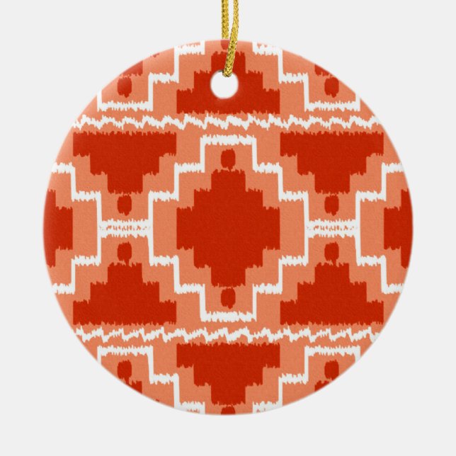 Ikat Aztec Pattern - Rust, Orange and white Ceramic Ornament (Front)
