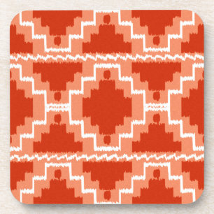 Ikat Aztec Pattern - Rust, Orange and white Coaster