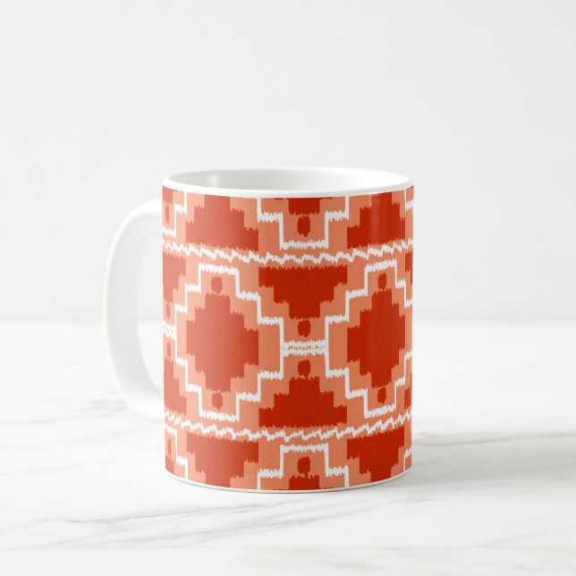 Ikat Aztec Pattern - Rust, Orange and white Coffee Mug (Front Left)