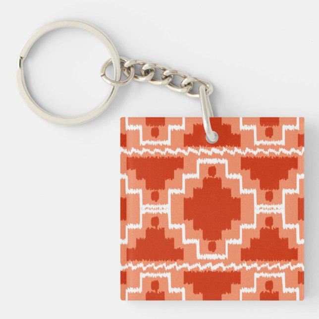 Ikat Aztec Pattern - Rust, Orange and white Keychain (Front)