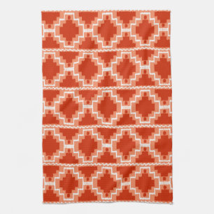 Ikat Aztec Pattern - Rust, Orange and white Kitchen Towel