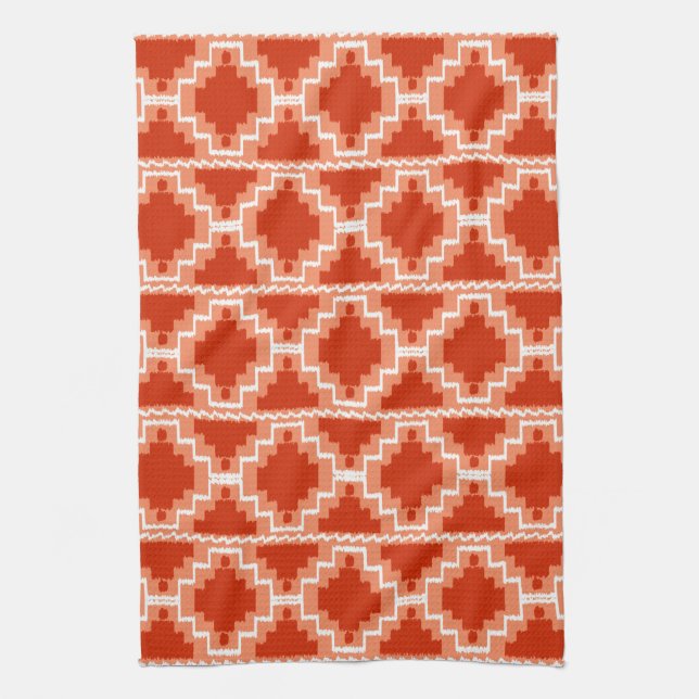Ikat Aztec Pattern - Rust, Orange and white Kitchen Towel (Vertical)