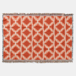 Ikat Aztec Pattern - Rust, Orange and white Throw Blanket