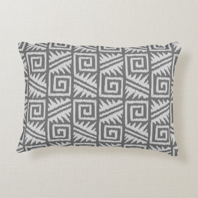 Ikat Aztec Pattern - Shades of Grey / Grey Accent Pillow (Back)