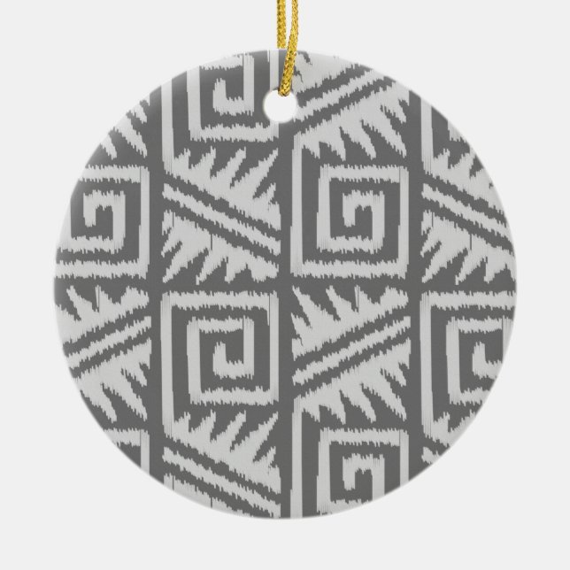 Ikat Aztec Pattern - Shades of Grey / Grey Ceramic Ornament (Front)