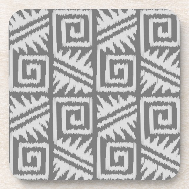 Ikat Aztec Pattern - Shades of Grey / Grey Coaster (Front)
