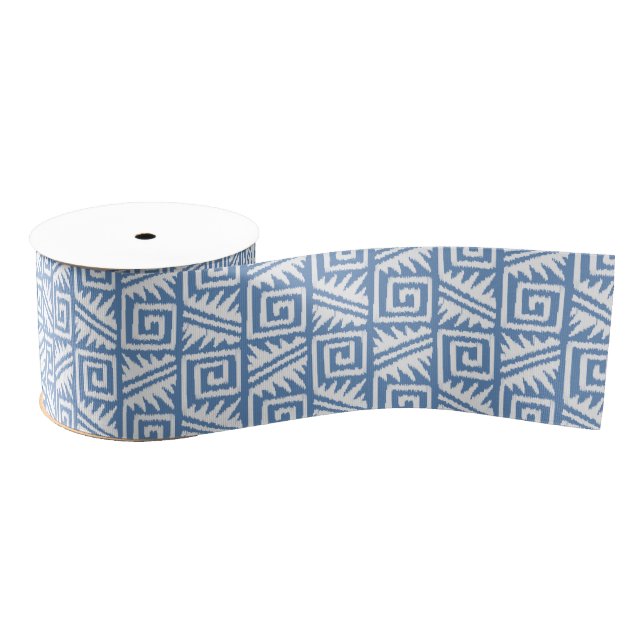 Ikat Aztec Pattern - Sky Blue and White Grosgrain Ribbon (Spool)