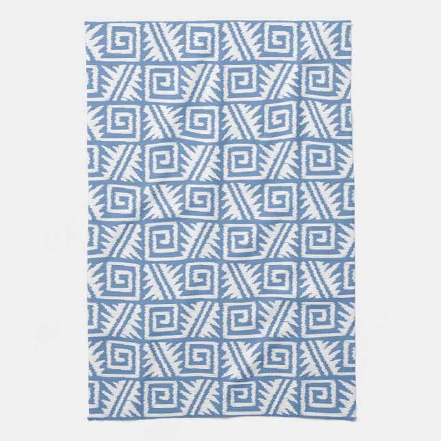 Ikat Aztec Pattern - Sky Blue and White Kitchen Towel (Vertical)