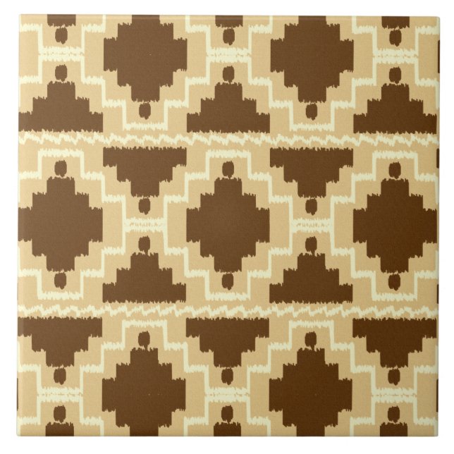 Ikat Aztec Pattern - Tan, brown and cream Tile (Front)