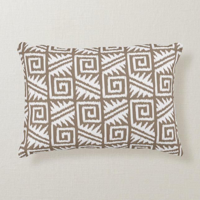 Ikat Aztec Pattern - Taupe Tan and Cream Decorative Pillow (Front)