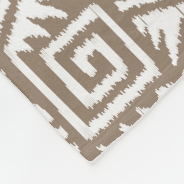 Ikat Aztec Pattern - Taupe Tan and Cream Fleece Blanket (Corner)