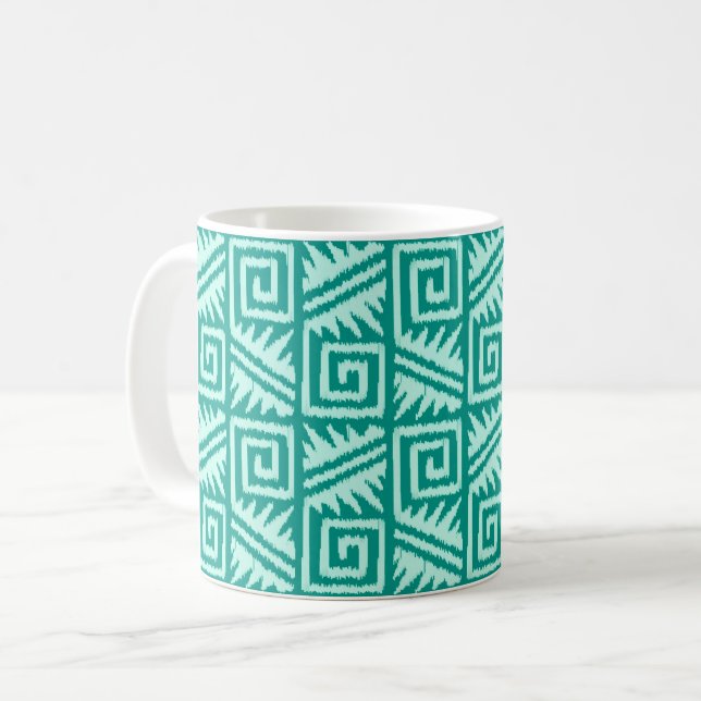 Ikat Aztec Pattern - Turquoise and Aqua Coffee Mug (Front Left)