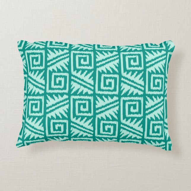 Ikat Aztec Pattern - Turquoise and Aqua Decorative Pillow (Back)