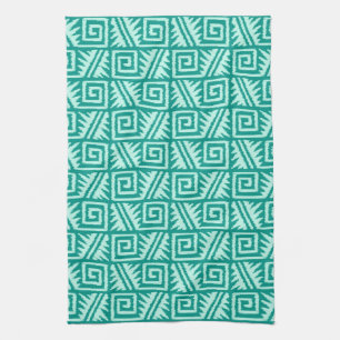 Ikat Aztec Pattern - Turquoise and Aqua Kitchen Towel