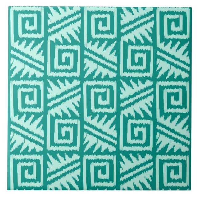 Ikat Aztec Pattern - Turquoise and Aqua Tile (Front)