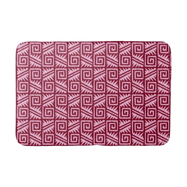 Ikat Aztec Tribal - Burgundy and Pink Bath Mat (Front)