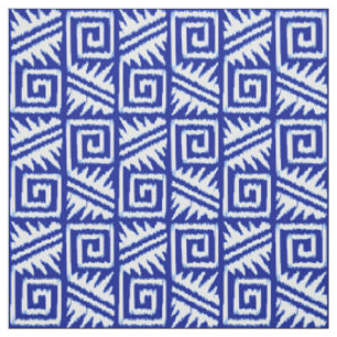 Ikat Aztec Tribal - Cobalt Blue and White Fabric