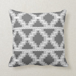Ikat Aztec Tribal - Dark and light Grey / Grey Throw Pillow