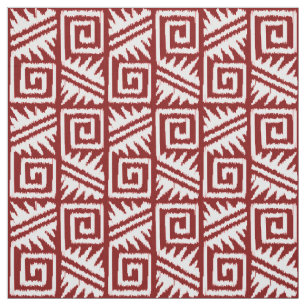 Ikat Aztec Tribal - Dark Chinese Red and White Fabric