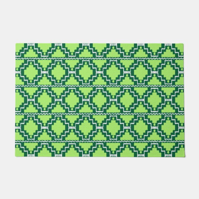 Ikat Aztec Tribal Forest and Lime Green Doormat (Front)