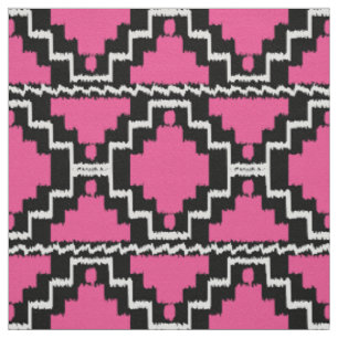 Ikat Aztec Tribal - Fuchsia Pink, Black and White Fabric
