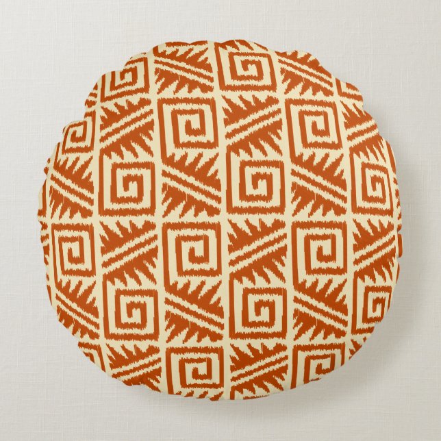 Ikat Aztec Tribal - Mandarin and Light Orange Round Pillow (Front)