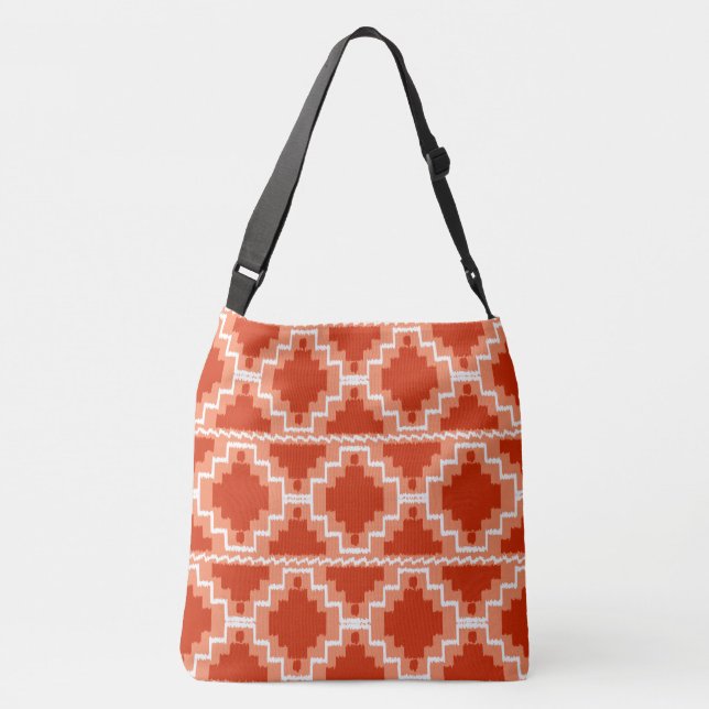 Ikat Aztec Tribal - Rust, Orange and white Crossbody Bag (Back)