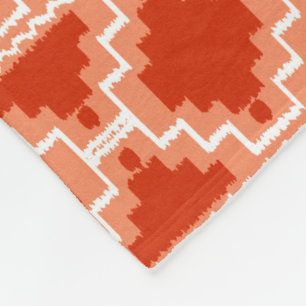 Ikat Aztec Tribal - Rust, Orange and white Fleece Blanket