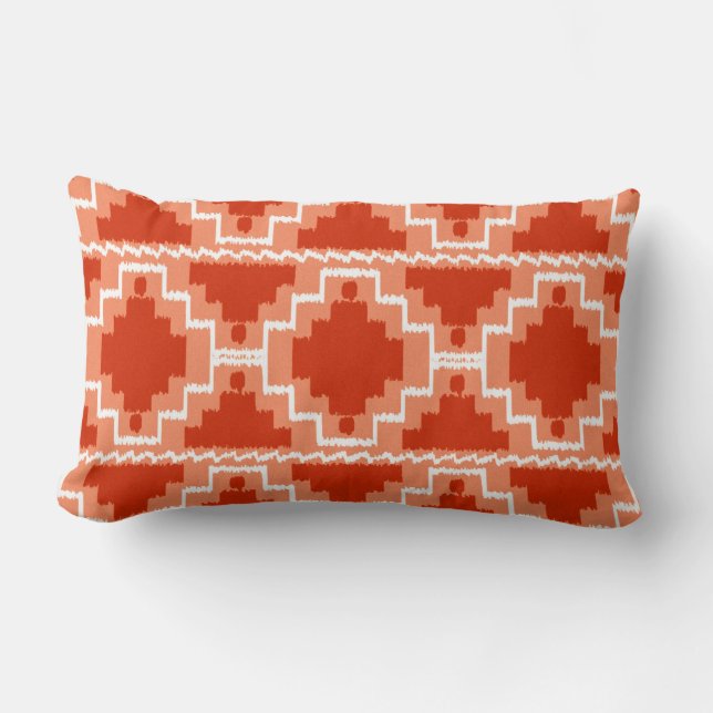 Ikat Aztec Tribal - Rust, Orange and white Lumbar Pillow (Front)