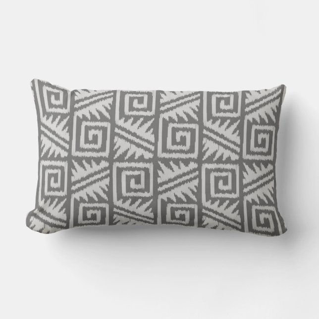 Ikat Aztec Tribal - Shades of Grey / Grey Lumbar Pillow (Front)