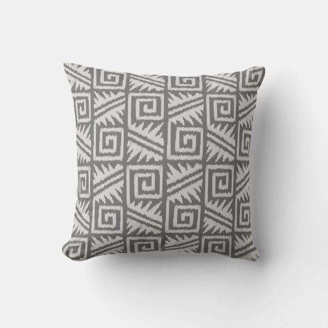Ikat Aztec Tribal - Shades of Grey / Grey Throw Pillow (Front)