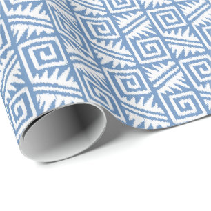 Ikat Aztec Tribal - Sky Blue and White Wrapping Paper