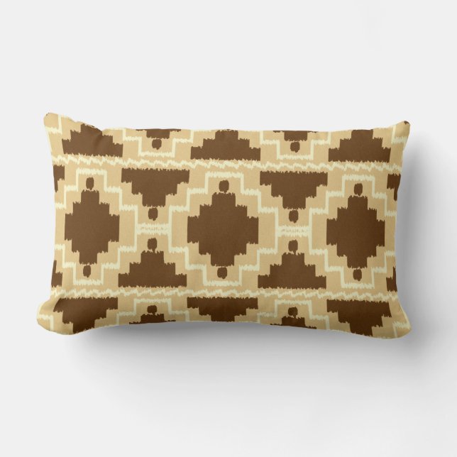 Ikat Aztec Tribal - Tan, brown and cream Lumbar Pillow (Front)