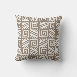 Ikat Aztec Tribal - Taupe Tan and Cream Throw Pillow